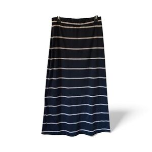 Ambiance Apparel Women’s Knit Striped Black and Tan Long Skirt size Large